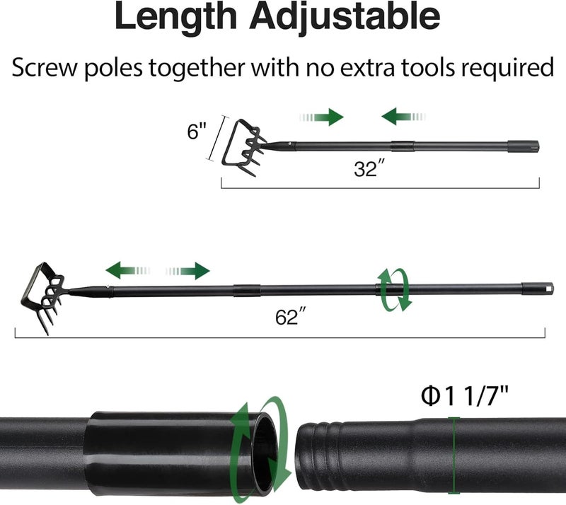 Oliynedy Stirrup Hoe and Cultivator Garden Tool Heavy Duty, Scuffle Loop Hula Action Hoe Weeding Gardening Hand Tools for Women Kids Men, Metal Weeder Scraper Garden Hoe Rake Weed Puller Long Handle 32-62 inch - Image 5